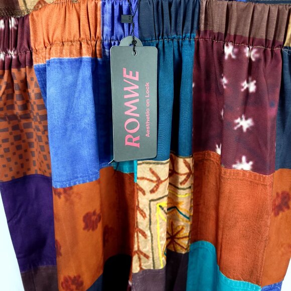 NWT Patchwork Boho Wide-Leg Jumpsuit Overalls ROMWE - Picture 7 of 12